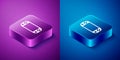 Isometric Portable video game console icon isolated on blue and purple background. Gamepad sign. Gaming concept. Square