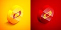 Isometric Portable video game console icon isolated on orange and red background. Gamepad sign. Gaming concept. Circle