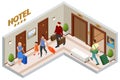 Isometric Porter with Baggage, Bellhop in Uniform. A porter carries suitcases of hotel guests to their room. Enjoy the