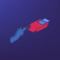 Isometric POS terminal confirms the payment by debit credit card. Vector illustration in flat design. NFC payments Royalty Free Stock Photo