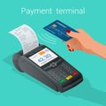 Isometric Pos terminal confirms the payment by debit credit card Royalty Free Stock Photo