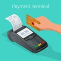 Isometric Pos terminal confirms the payment by debit credit card