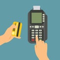 Isometric Pos terminal confirms the payment by debit credit card Royalty Free Stock Photo