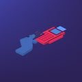 Isometric POS terminal confirms the payment by debit credit card. Vector illustration in flat design. NFC payments Royalty Free Stock Photo