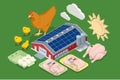 Isometric Poultry Farm Industrial. Poultry farm building, production of chicken meat, eggs, poultry products