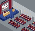 Isometric press conference hall composition with full audience vector