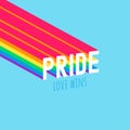 Isometric Pride love wins text with rainbow flag on clear blue background Royalty Free Stock Photo