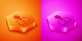 Isometric Priest icon isolated on orange and pink background. Hexagon button. Vector