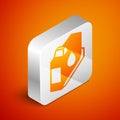Isometric Printer ink cartridge icon isolated on orange background. Silver square button. Vector Royalty Free Stock Photo