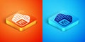 Isometric Processor icon isolated on orange and blue background. CPU, central processing unit, microchip, microcircuit