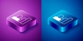 Isometric Productive human icon on blue and purple background. Idea work, success, productivity, vision and