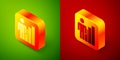 Isometric Productive human icon isolated on green and red background. Idea work, success, productivity, vision and