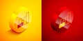 Isometric Productive human icon isolated on orange and red background. Idea work, success, productivity, vision and