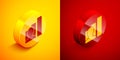 Isometric Productive human icon on orange and red background. Idea work, success, productivity, vision and