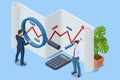Isometric Professional analyzing financial data graphs, business analysis, analytics, research, strategy statistic