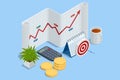 Isometric Professional analyzing financial data graphs, business analysis, analytics, research, strategy statistic
