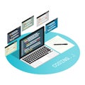 File cloud upload digital documents file folder vectorprogrammer coding binary computer isometric flat vector Royalty Free Stock Photo