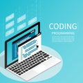 programmer coding binary computer isometric flat vector Royalty Free Stock Photo