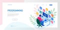 Isometric programmer coding new project. Web developer, programming concept. Landing page or mobile website development