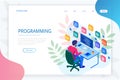 Isometric programmer coding new project. Web developer, programming concept. Landing page or mobile website development