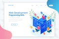 Isometric programmer coding new project. Web Development and Programming Skills for website. WEB Banner illustration Royalty Free Stock Photo