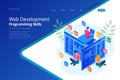 Isometric programmer coding new project. Web Development and Programming Skills for website. WEB Banner illustration Royalty Free Stock Photo
