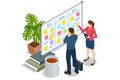 Isometric Project manager updating tasks and milestones progress planning. Digital Calendar Schedule. Schedule for plan