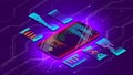 Isometric projection of a mobile phone with business graphs. The concept of data analysis on electronic portable devices. Royalty Free Stock Photo