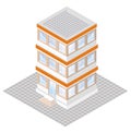 isometric projection of a three-storey building