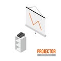 Isometric projector with screen. Vector office furniture and equipment Royalty Free Stock Photo