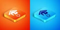 Isometric Property and housing market collapse icon isolated on orange and blue background. Falling property prices Royalty Free Stock Photo