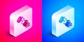 Isometric Prosthesis hand icon isolated on pink and blue background. Futuristic concept of bionic arm, robotic Royalty Free Stock Photo