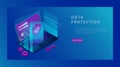 Isometric Protection Network Security and Safe Data Concept. Landing Page Design Templates of Cybersecurity. Digital