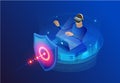 Isometric Protection network security and safe your data concept. Web page design templates Cybersecurity. Digital crime