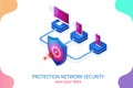 Isometric Protection network security and safe your data concept. Web page design templates Cybersecurity. Digital crime