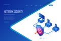 Isometric Protection network security and safe your data concept. Web page design templates Cybersecurity. Digital crime