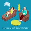 Isometric Psychologist Consultation. Man on Psychotherapy