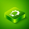 Isometric Punch in boxing gloves icon isolated on green background. Boxing gloves hitting together with explosive. Green