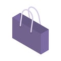 Isometric purple paper shopping bag with handles purchase pack storage carrying 3d icon vector