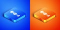 Isometric Push pin icon isolated on blue and orange background. Thumbtacks sign. Square button. Vector Royalty Free Stock Photo