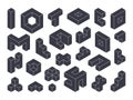 Isometric puzzle blocks, game geometric shapes. Logic game cubes, 3d constructor blocks elements vector illustration collection. Royalty Free Stock Photo