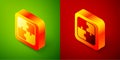Isometric Puzzle pieces toy icon isolated on green and red background. Square button. Vector Royalty Free Stock Photo
