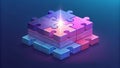Isometric Puzzle Unity Concept, 3D Render, Glowing Center