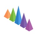 Isometric pyramid bar chart isolated on white background.