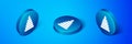 Isometric Pyramid toy icon isolated on blue background. Blue circle button. Vector Royalty Free Stock Photo