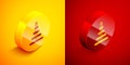 Isometric Pyramid toy icon isolated on orange and red background. Circle button. Vector