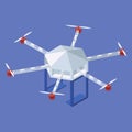 Isometric quadrotor helicopter delivery of food, equipment, medicine. Isolated on blue background white object Royalty Free Stock Photo