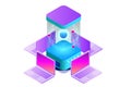 Isometric Quantum computing or Supercomputing. A quantum computer is a device that performs quantum computing. Vector Royalty Free Stock Photo