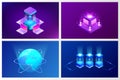 Isometric Quantum computing or Supercomputing. A quantum computer is a device that performs quantum computing. Vector Royalty Free Stock Photo