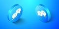 Isometric Question and Answer mark in speech bubble icon isolated on blue background. Q and A symbol. FAQ sign. Copy Royalty Free Stock Photo